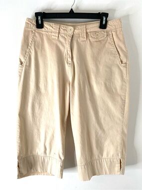 Woolrich Cream Cotton Stretch Capri Pants Side Slit Utility Pockets